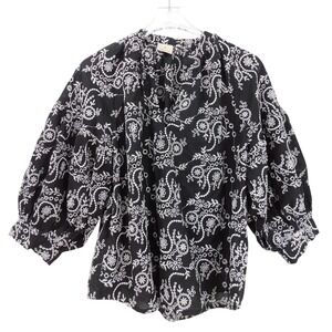 Peppercorn‎ Women's Black Embroidered Puff Sleeve Blouse 3/4 Sleeve Flowy